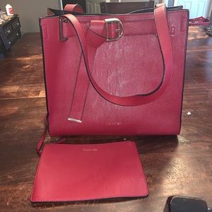 Red Calvin Klein Purse with matching Wristlet